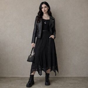 VTG White Stag Black Lace Skirt S/M Fully Lined Witchy Whimsigoth Stretch Lacey